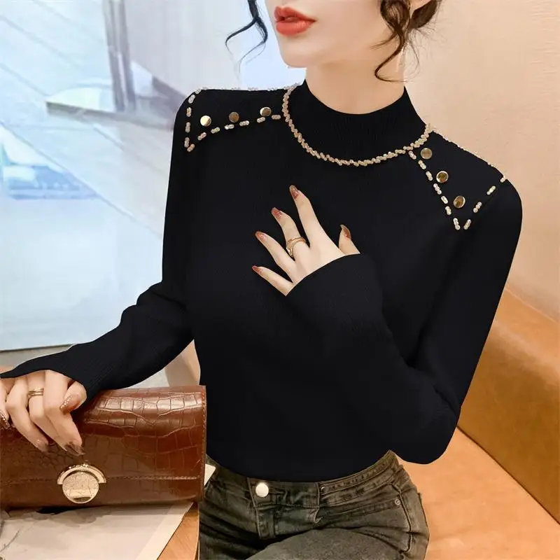 Новая женская базовая рубашка в стиле ретро с полувысоким воротником и длинными