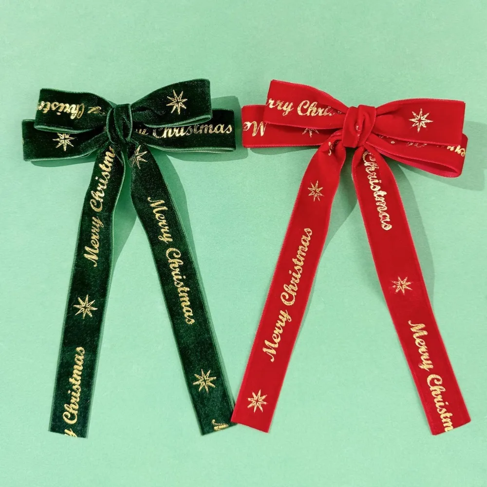 Элегантная рождественская заколка для волос из сплава милый зеленый бант