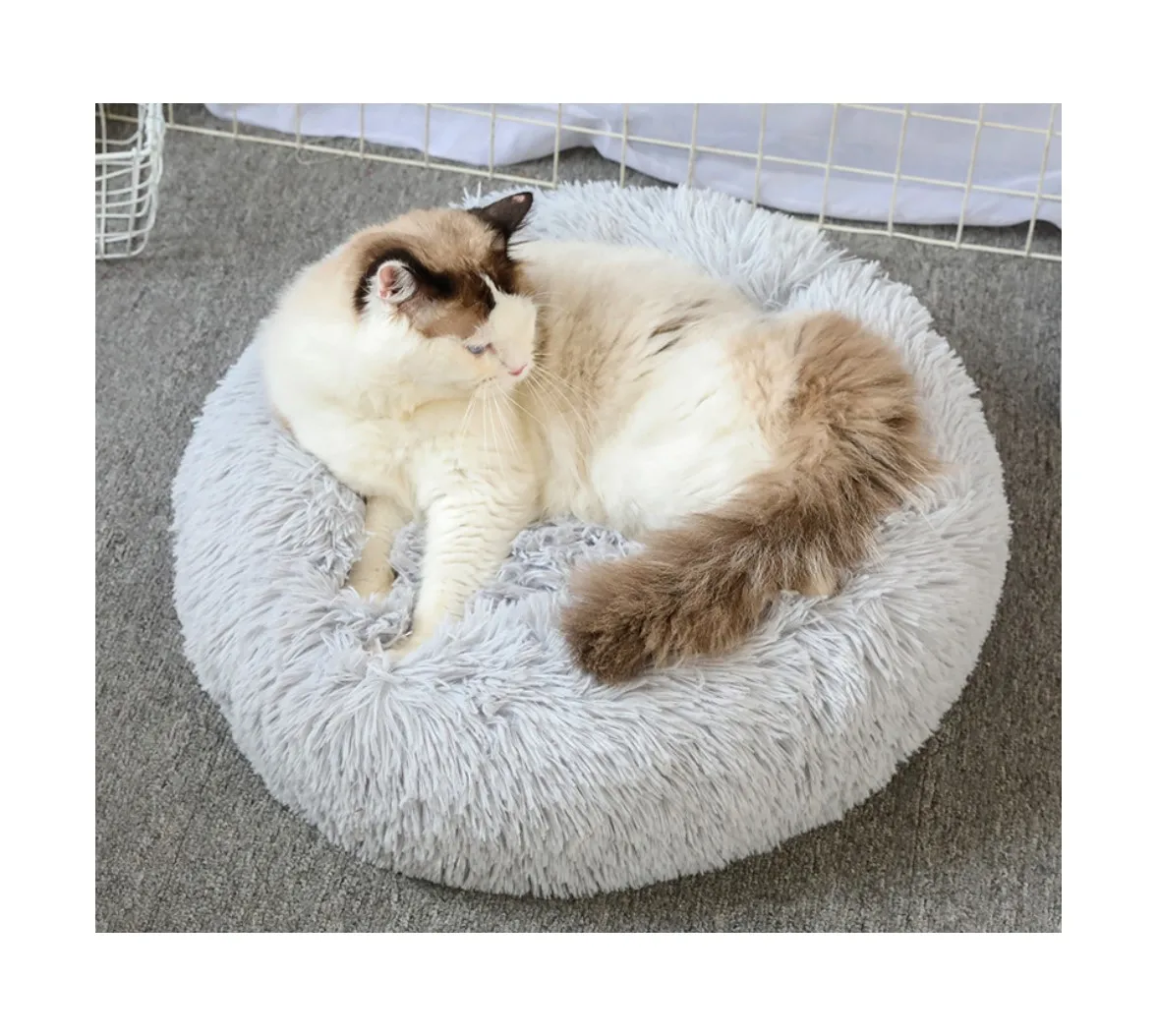 

Round Cat Bed Dogs House Kennel Pet Soft Long Plush Mat Warm Basket Cushion Sofa Machine Wash