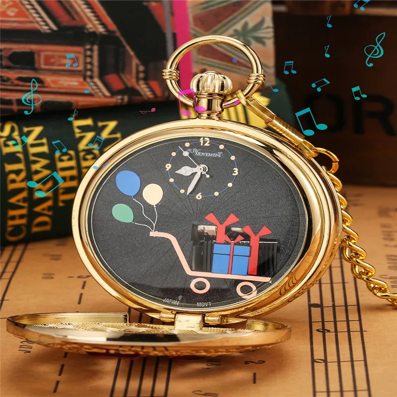 Creative Happy Birthday Playing Song Music Pocket Watch Men Women Quartz Analog Clock Half Hunter Pendnat Chain Special Gift