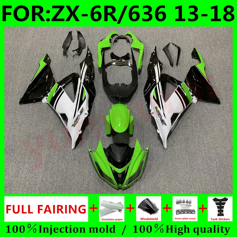 

New ABS Motorcycle Fairings Kit Fit for zx 6r ZX6R 636 2013 2014 2015 2016 2017 2018 ZX-6R 13 14 15 16 17 18 fairing green white