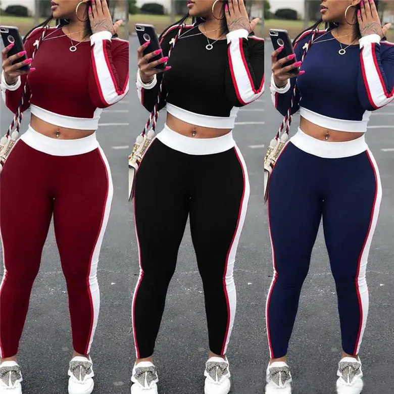 

2022 Autumn and Winter Women's Clothing Fashion Casual Foreign Trade Contrast Color Long Sleeves Trousers Two-Piece Suit