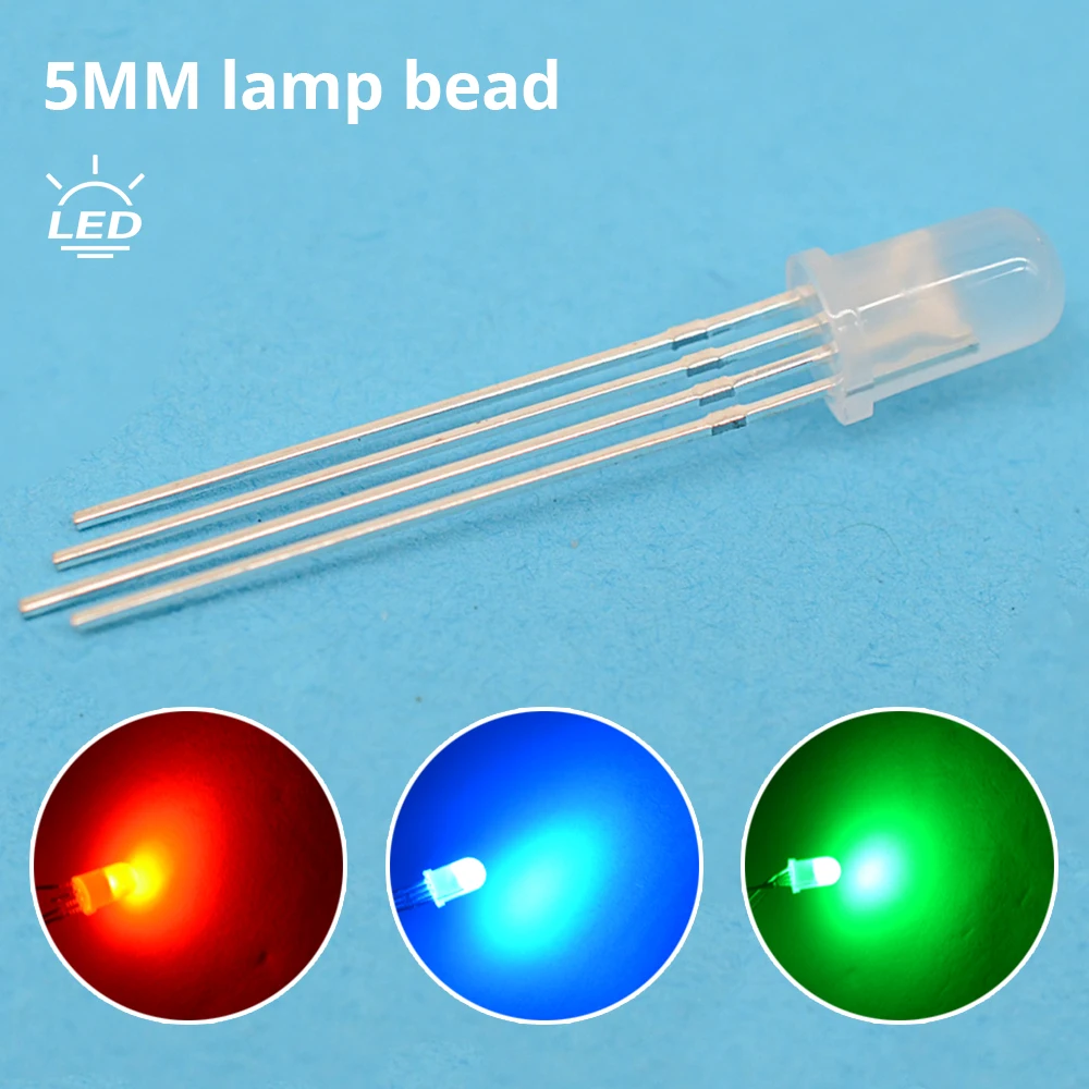 

10Pcs Min F5 5mm Round 4pin LED Diffused RGB Tri-Color Common Cathode Red Green Blue Emitting Diodes LED Lamp Bulb Diodes Light