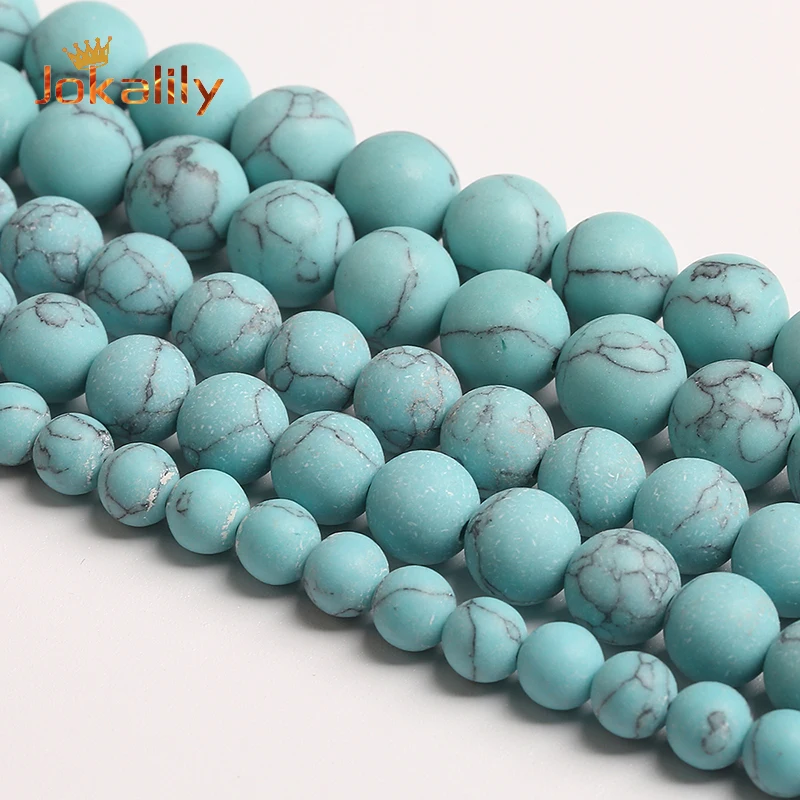 

Matte Blue Turquoises Beads Natural Stone Round Loose Spacer Beads For Jewelry Making DIY Bracelet Accessories 4 6 8 10 12mm 15"