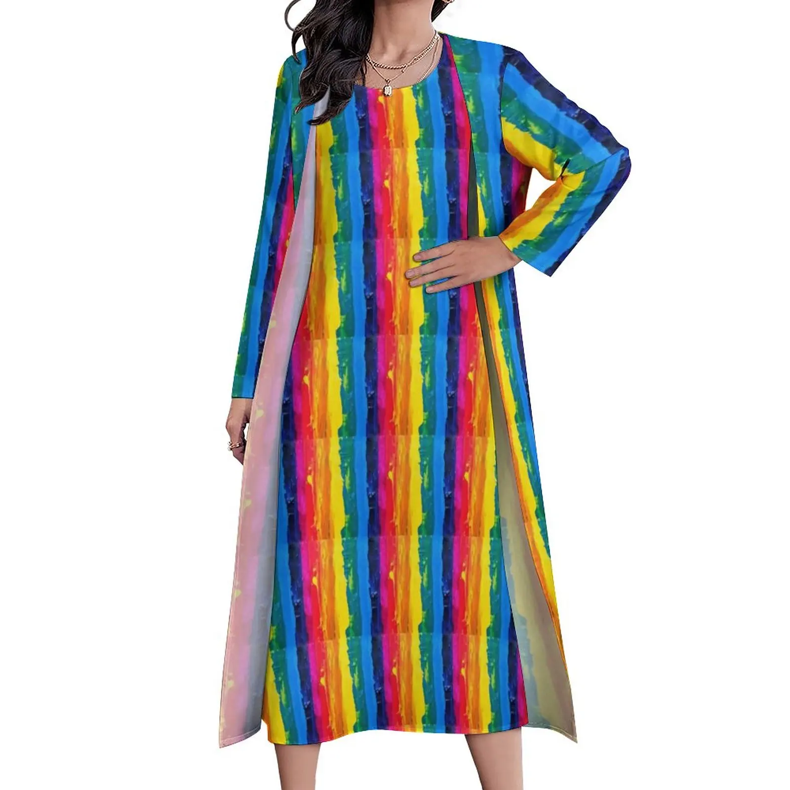 

Женское длинное платье в полоску, с длинным рукавом