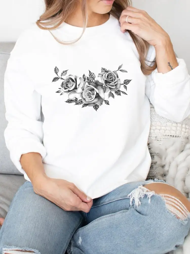 

Свитшот женский с цветочным принтом, милый худи с графическим принтом, повседневная одежда, осень-весна