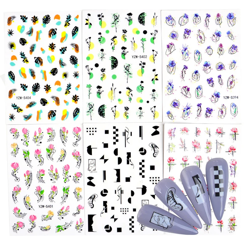 

5 листов 3D наклейки для ногтей наклейки на заднюю стенку цветы декоративные переводки для ногтевого дизайна маленькие свежие переводки для ...