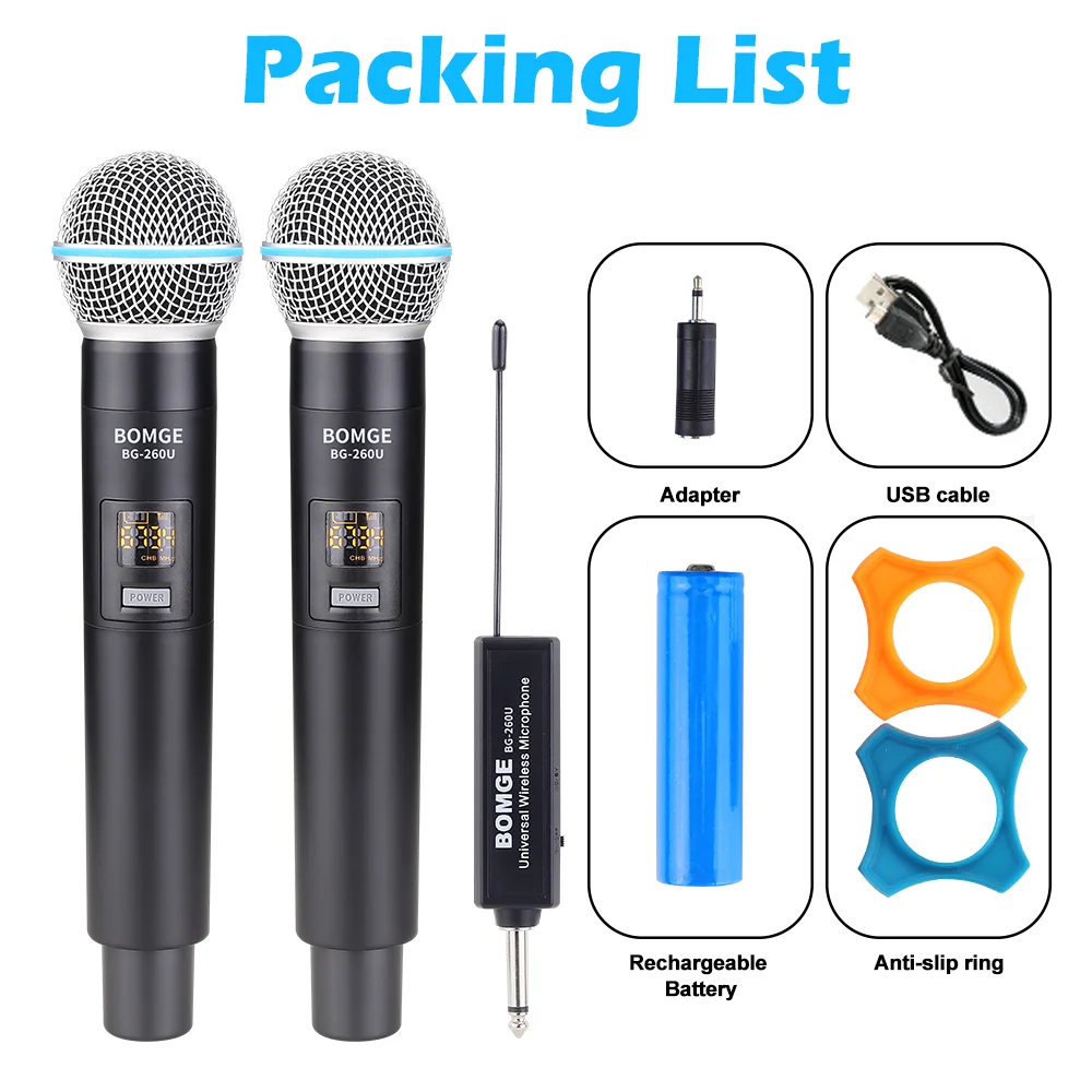 Беспроводная микрофонная система BOMGE UHF с 30 регулируемыми каналами зарядным