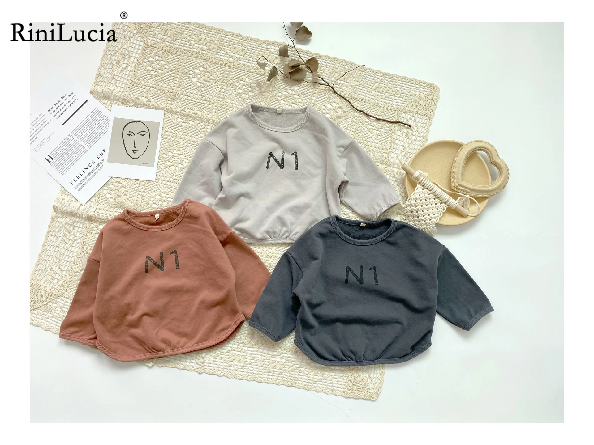 

RiniLucia Children Sweatershirt Boy's Pullover Spring Autumn Letter Printed Long Sleeve Girl's Sweater Cotton Casual Tops