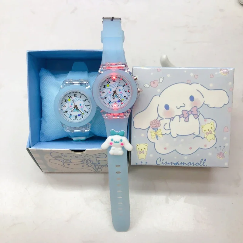 Sanrio Детские светлые часы Kuromi Cinnamoroll mymelody помпон Purin HelloKitty аниме периферийная