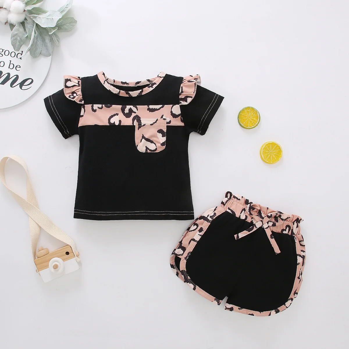 

Infant Baby Girls Outfit Set New Summer Girl Color Matching Short Sleeve T-shirt Shorts Two-piece Children's Suit