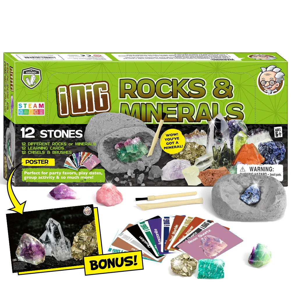Educational Toy Rocks & Minerals Archaeology Geology Dig Kit Gemstone Excavation Kit STEM Toy Christmas Birthday Gifts For Kids