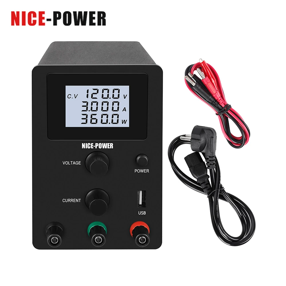 

Nice-power DC Power Supply 120V 3A Switching Lab Adjustable Laboratory Precision 4 Digital Regulated USB Diy Bench Source