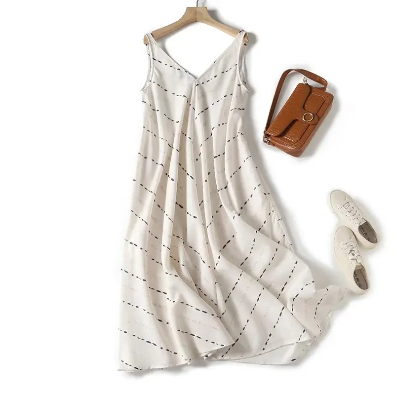 Платье Летнее Длинное свободное с V-образным вырезом и принтом