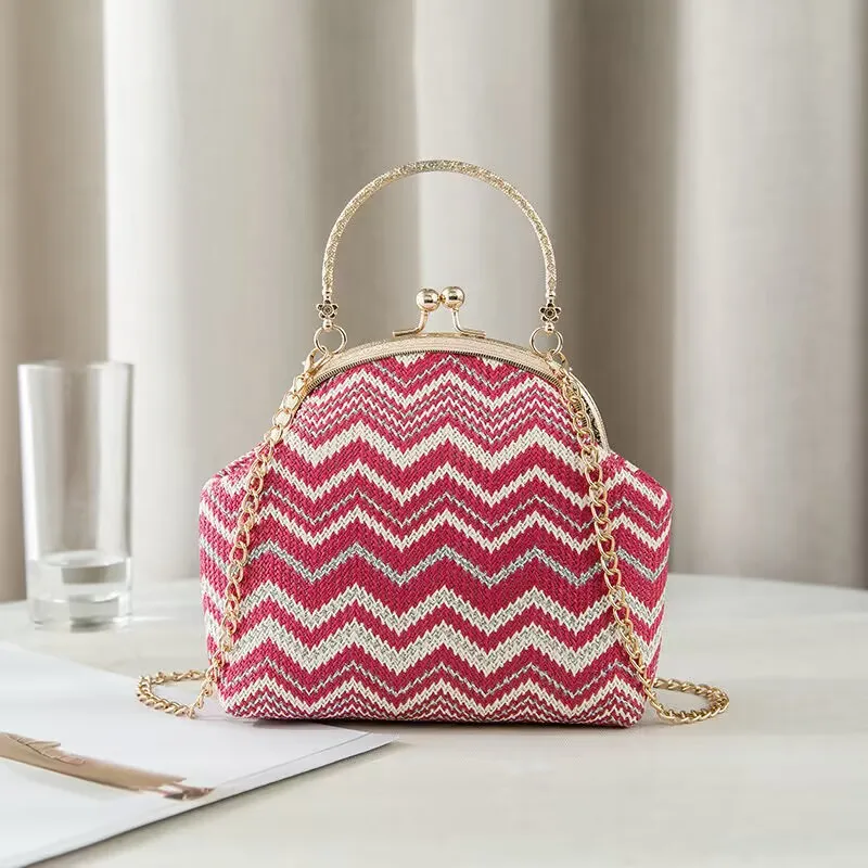 

Striped Straw Beach Travel Bags Fashion Chic Lay Bag Women's Handbags Chain Women Shoulder Crossobody Bag