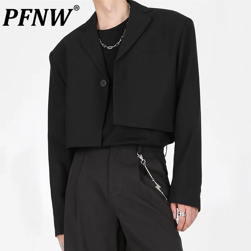 

PFNW Niche Deisgn Men's Dark Wear Suit Short Jackets Solid Color High Streete Vintage Black Blazer Autumn Coats 2023 New 24B3368