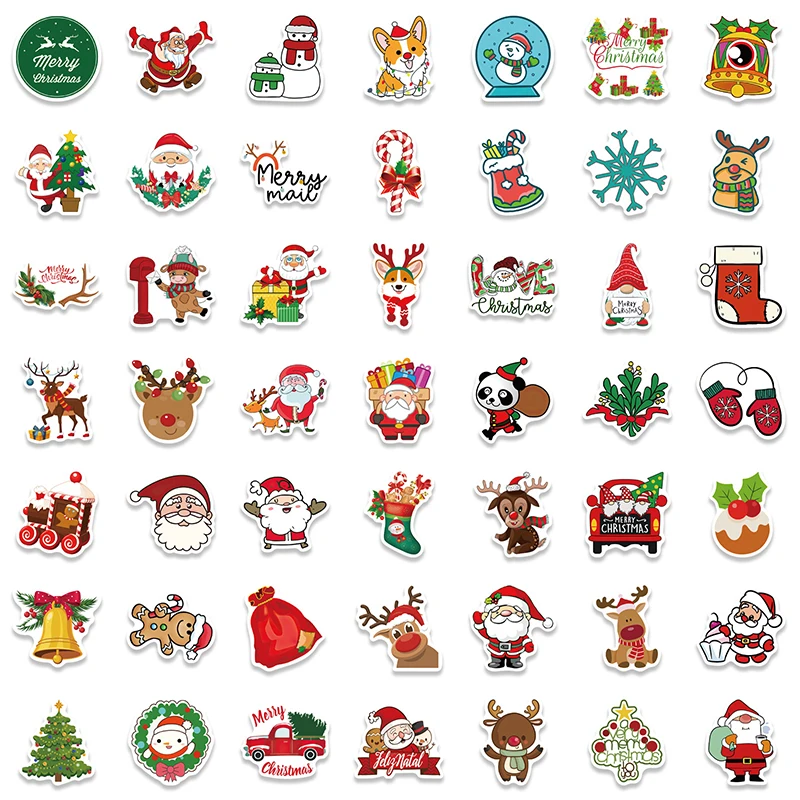 

100pcs New Year Merry Christmas Stickers Deer Santa Claus Snowman Children Gift Decal DIY for Skateboard Luggage Suitcase