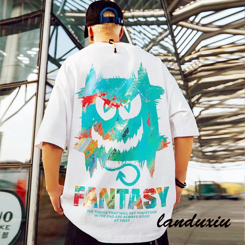 

Landuxiu Street Tide Brand Short Sleeve T-shirt Men's ins Trend Five-Minute Sleeve oversize Large Size Loose Hip Hop Summer 8XL