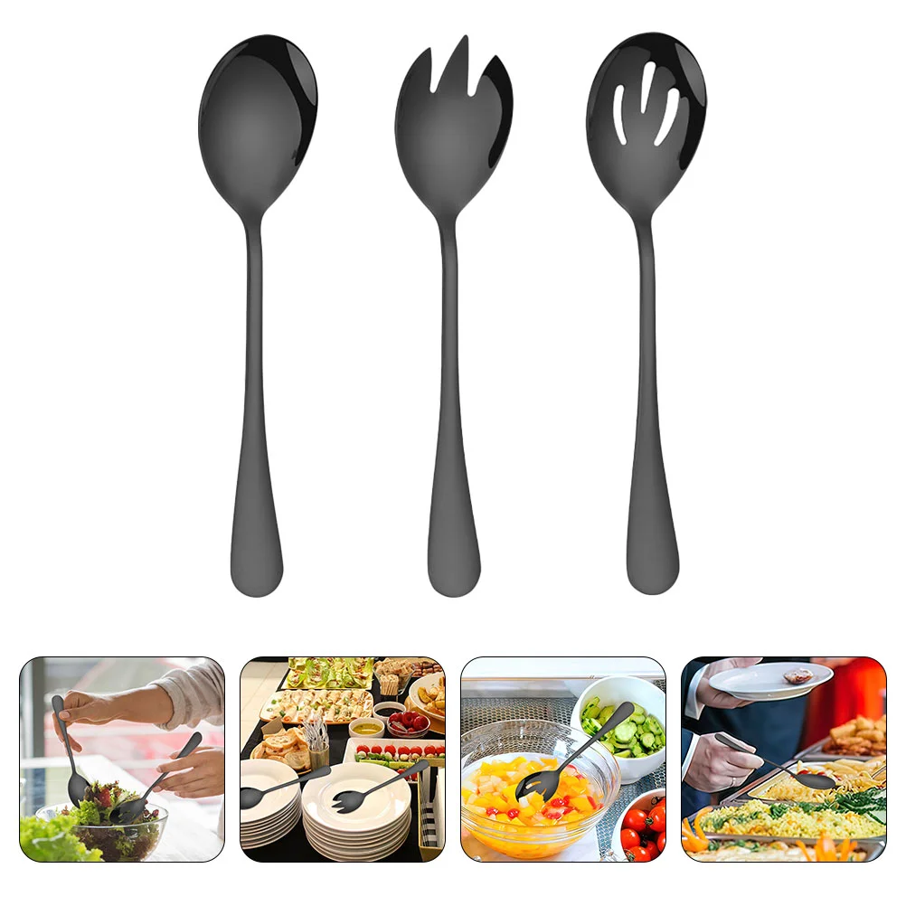 

Serving Salad Spoon Spoons Fork Stainless Steel Utensils Set Server Utensil Forks Fruit Black Chef Dishes Cooking Cake Servers