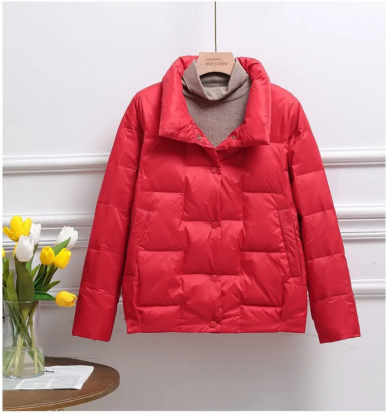 MHMR 2023New Short Winter Jackets Women Button Stand Collar Warm Parkas Autumn Thicken Clothing Fashion Solid Small Jacket M-4XL