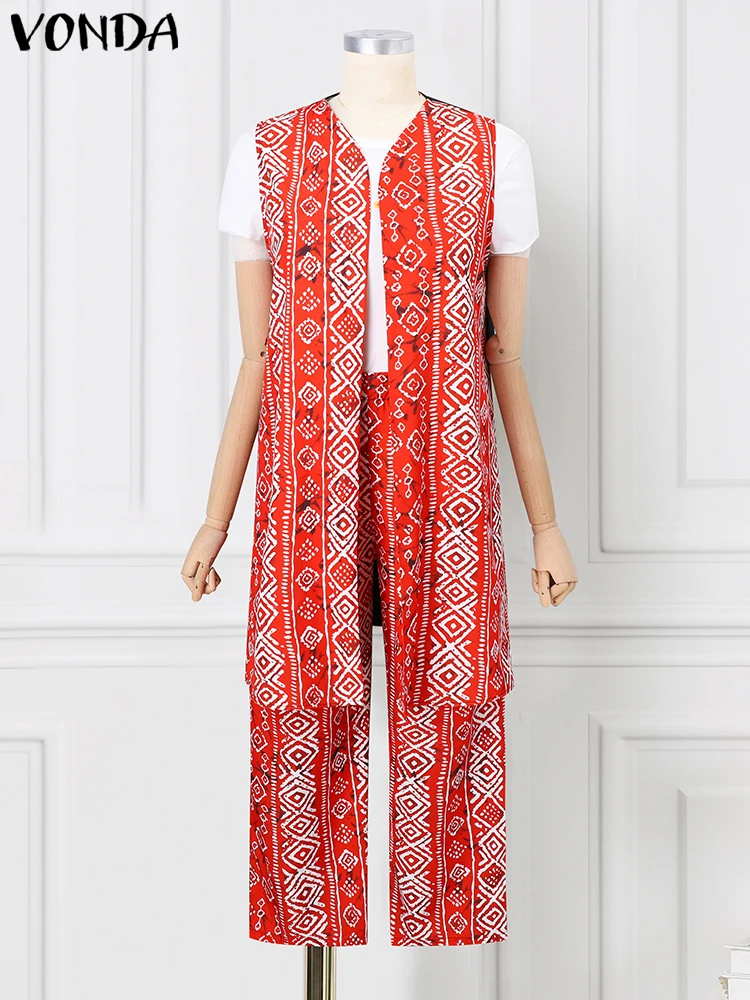 Сексуальные комплекты широких брюк без рукавов 2024 женские модные винтажные топы