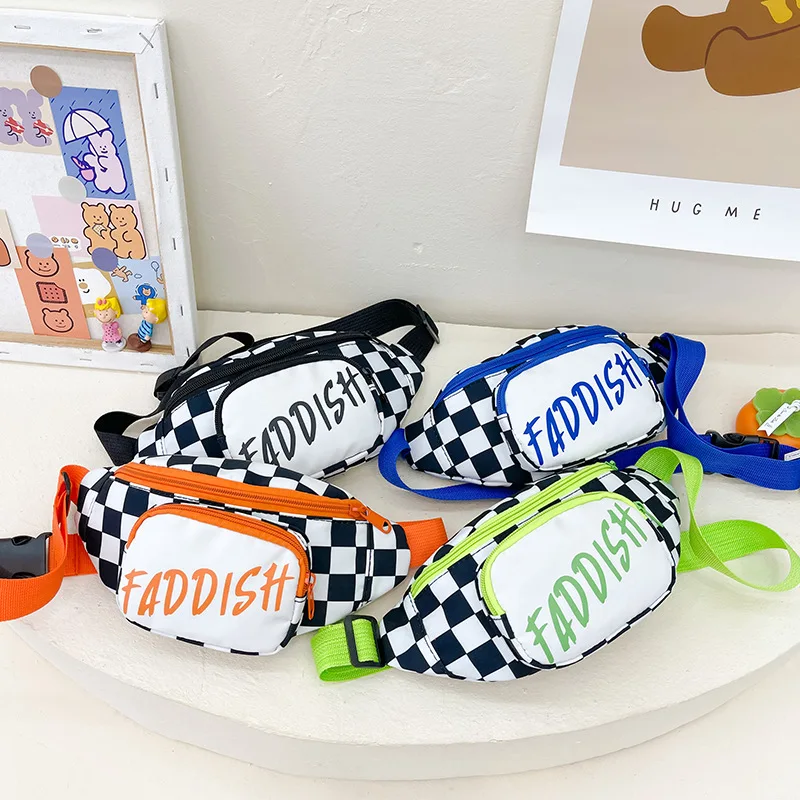 

New Letter Boys Kids Mini Shoulder Messenger Bag Fashion Checkerboard Children's Chest Bags Cute Baby Girls Coin Purse Waist Bag