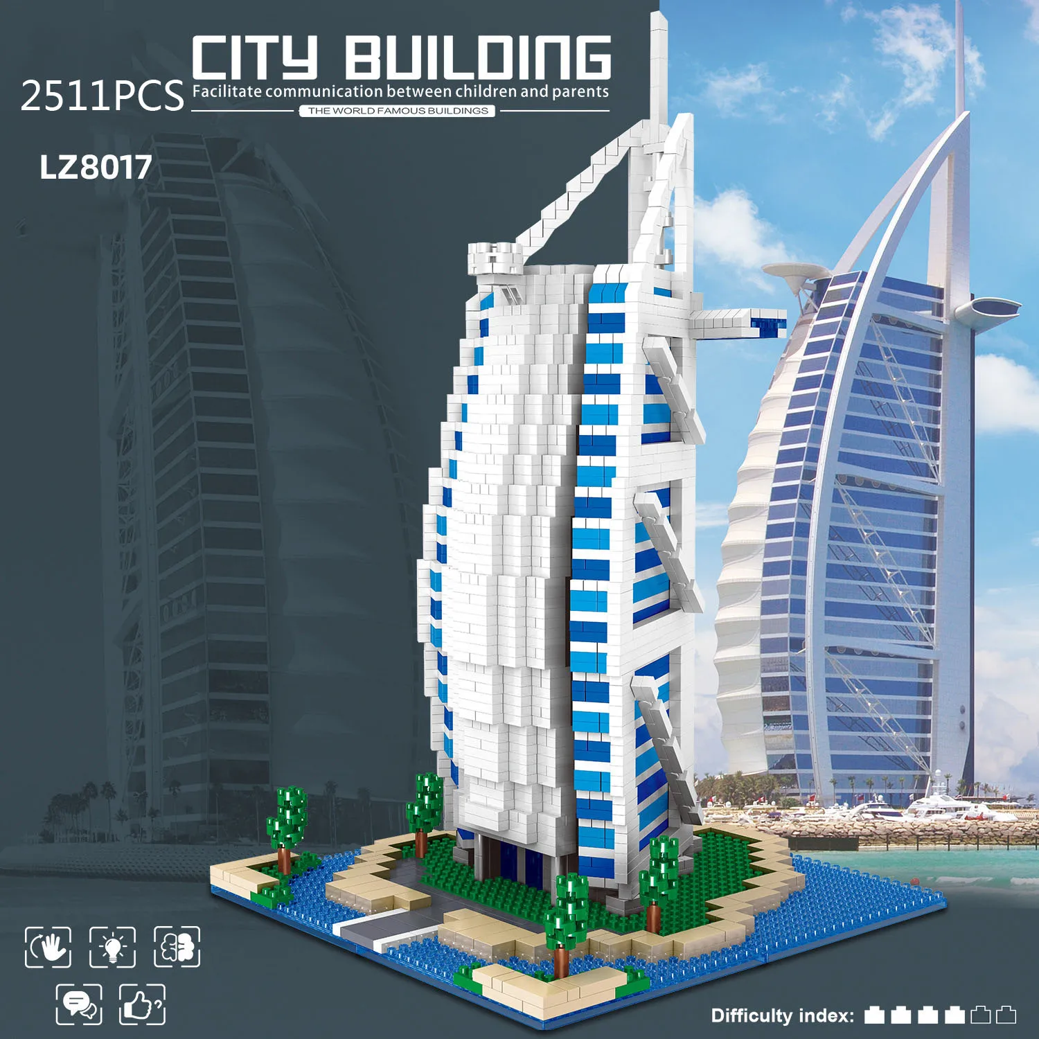 

Nanobrick World Famous Modern Landmark Architecture Micro Mini Block Burj Al Arab Dubai United Arab Emirates Model Brick Toy