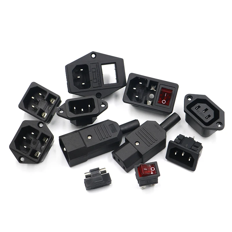 Входной разъем 10 А 05/06 В переменного тока 3-контактный питания iec320 C14 с клавишным