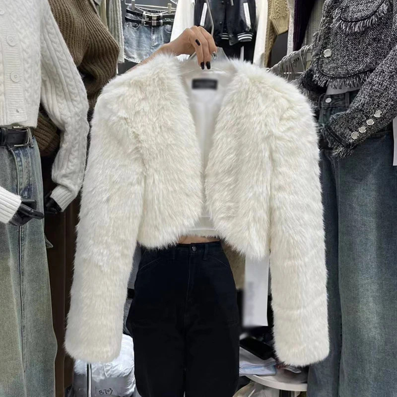 FIGOHR Корейский стиль Премиум Slim Fit Короткая куртка из искусственного лисьего меха