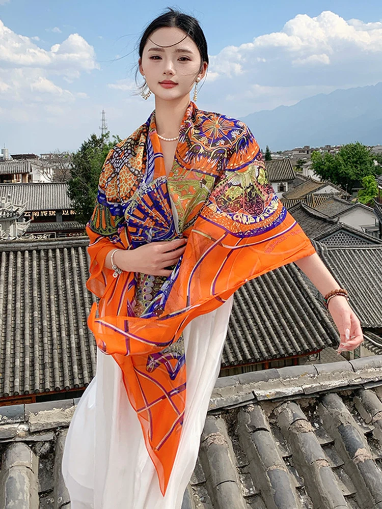 Новый элегантный женский шелковый шарф для отпуска саронг Пляжная накидка шаль