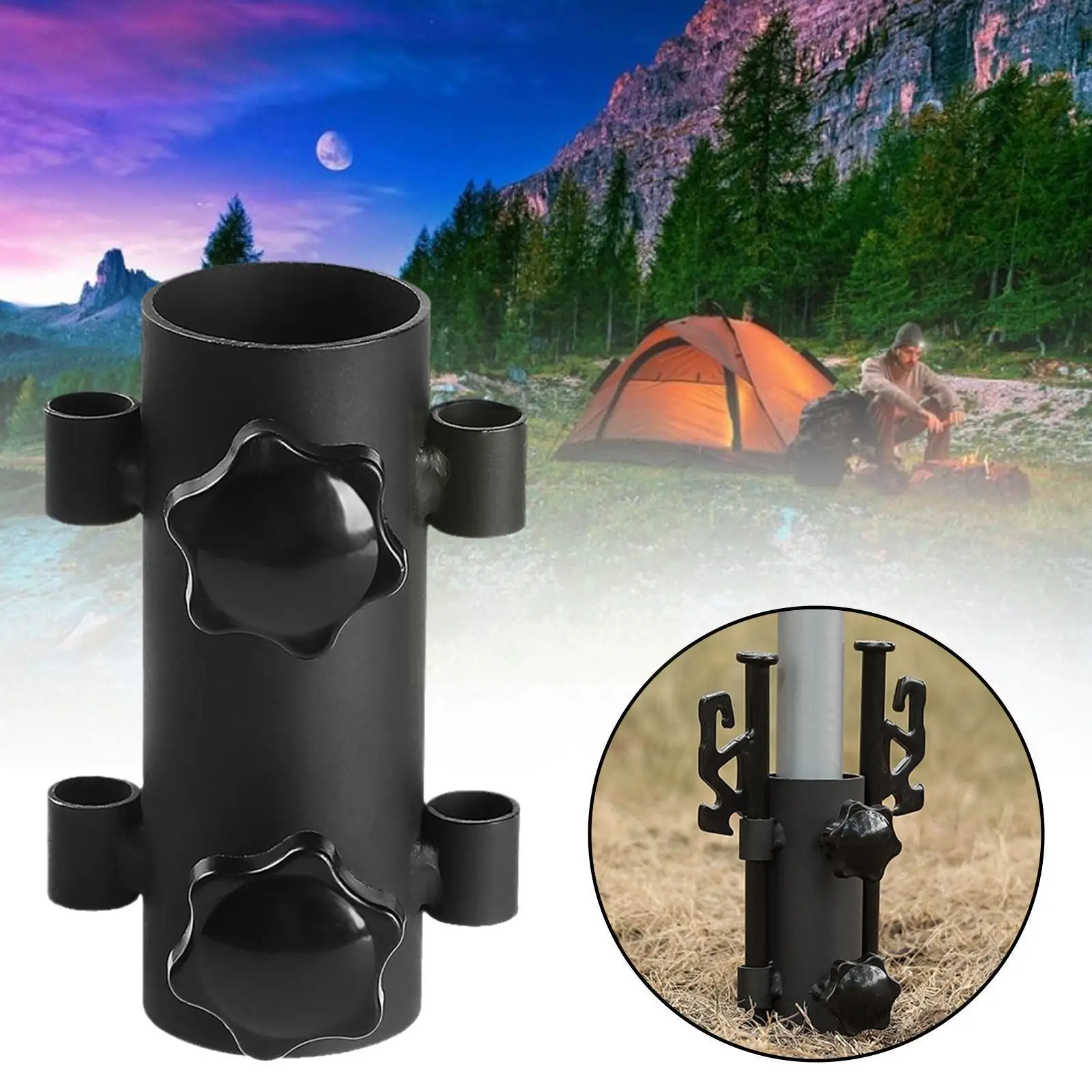 

Adjustable Camping Tent Fixing Tube Metal Sunshade Holder Tent Awning Pipe Frame Pole Fixing Canopy Pole Black Ground O7V5