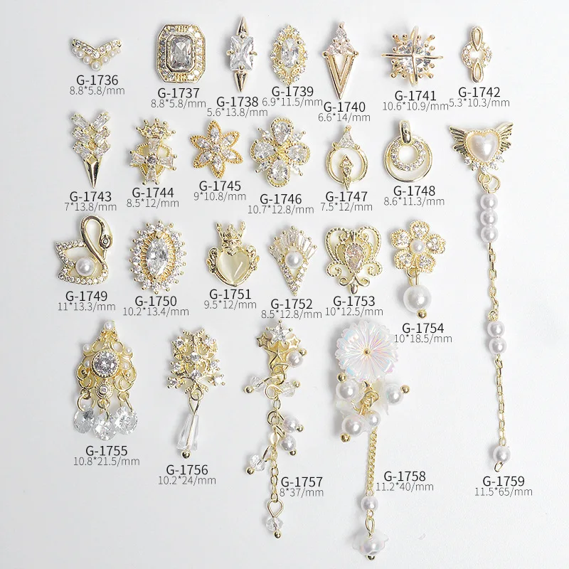 

Japanese New Style Nail Art Zircon Pearl Chain Flower Chain Flower Real Gold Color-preserving Electroplating G1736-1759