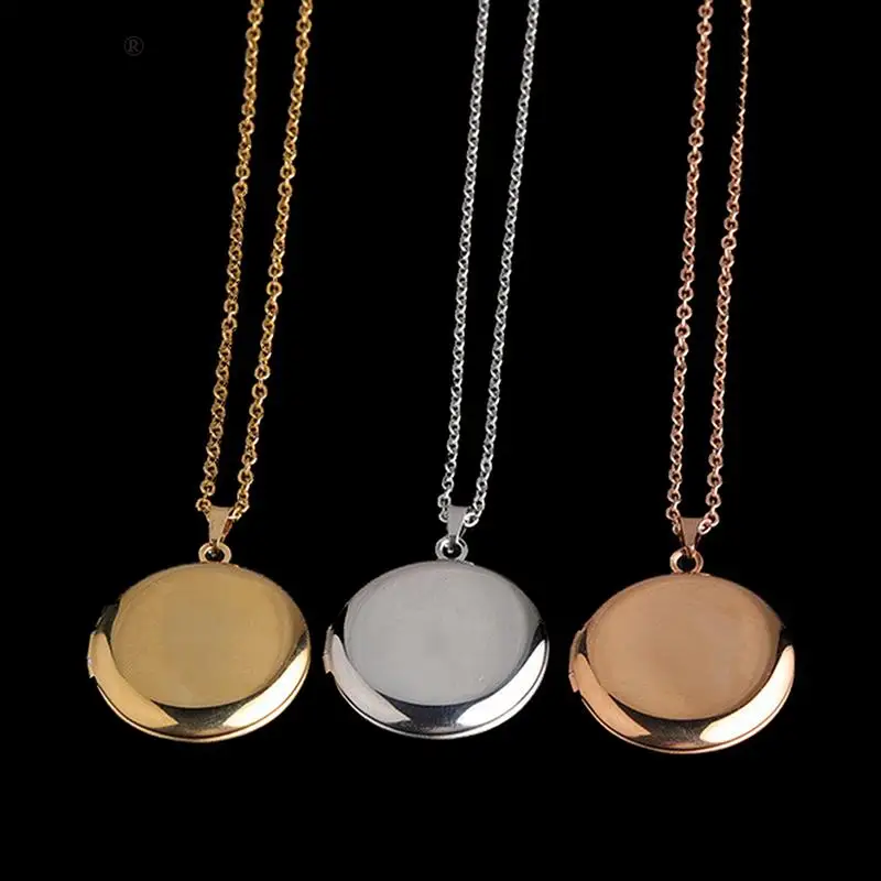 Stainless Steel Circular Locket Pendants For Women Men Openable Photo Frame Glossy Stainless Steel Necklaces