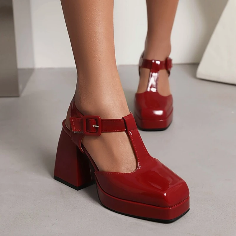 

Leather Lining Women's High Heel Sandals 2022 Summer New Luxury Round Head Thick Heel Shoes Height Increasing Fashion All-match