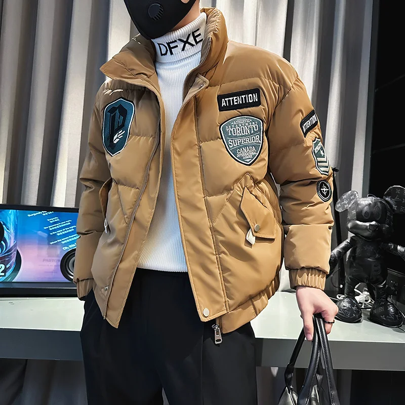 Badge Embroidery Parkas Jackets Men Winter Thicken Warm Casual Slim Puffer coats Hiphop Overcoat Streetwear Social Men Clothing