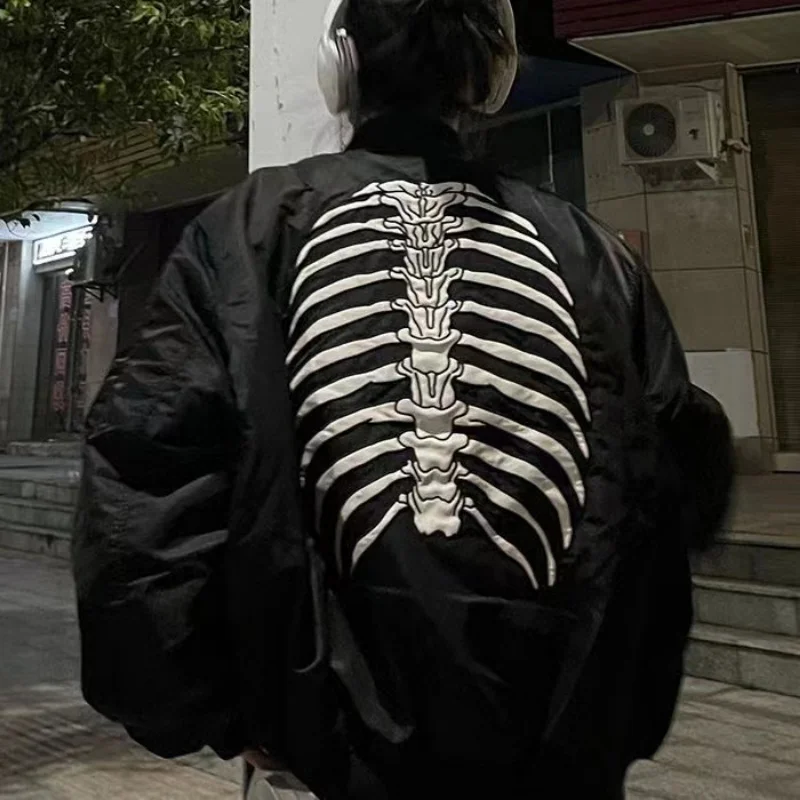 

Американская ретро-куртка в стиле high street skeleton ins dark wind pilot бейсбольная куртка для женщин Y2K парный повседневный Дикий спортивный кардиган кур...