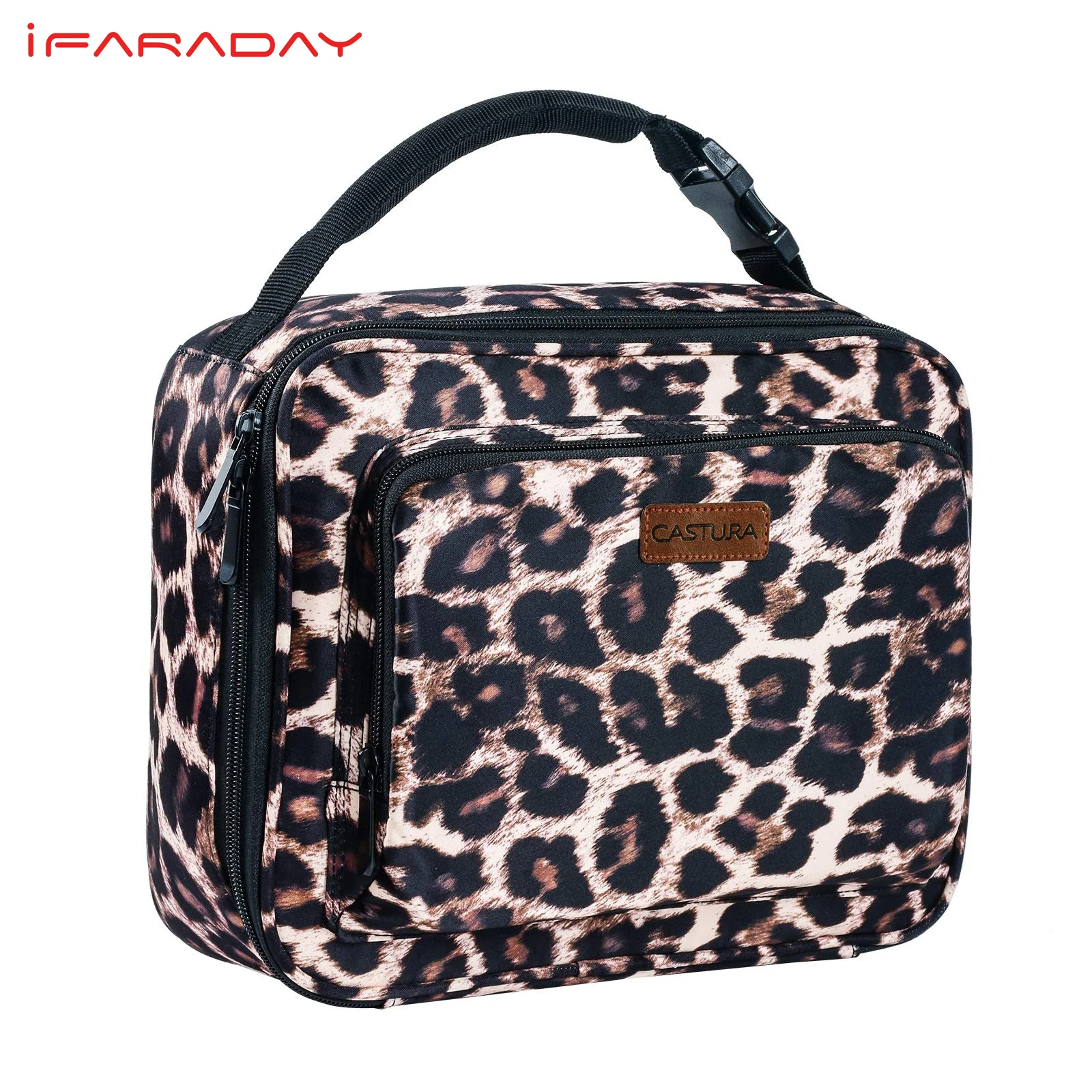 

Womens Lunch Box,Insulated Lunch Bag Buckle Handle Lunch Tote Leopard