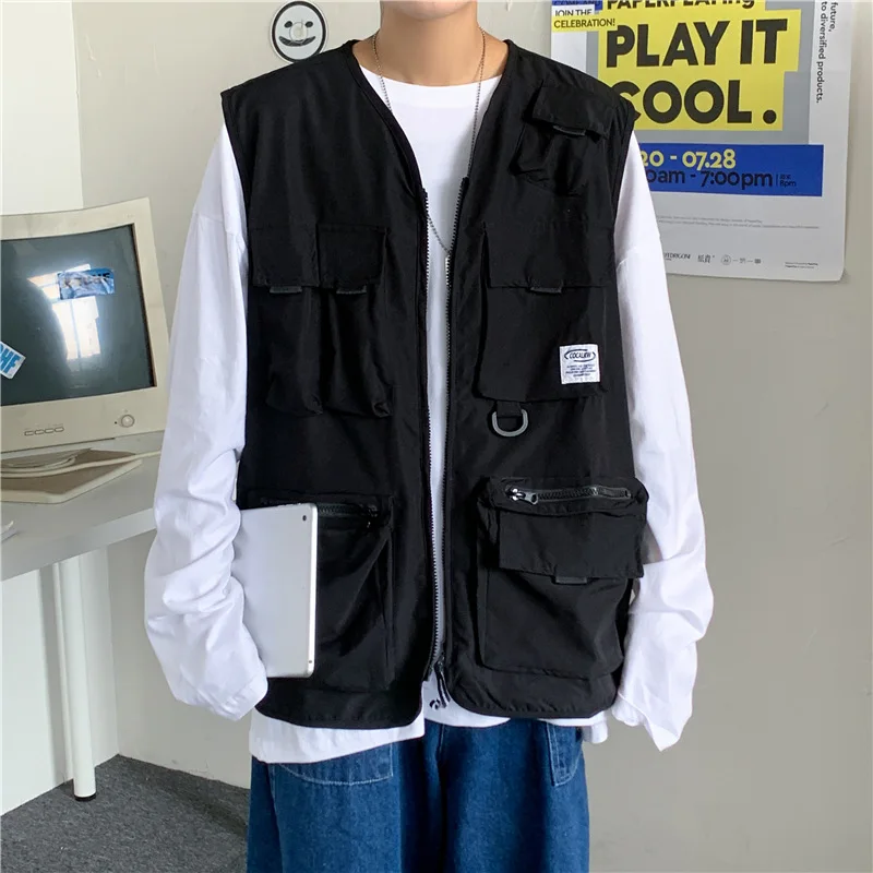 In spring and autumn, ins functional tactical vest men trend multi-pocket tooling sleeveless jacket coat vest