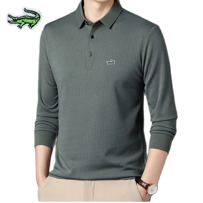 

New Men's Embroidery Brand High Quality Knitted Long Sleeve Polo Shirt Four Seasons Casual Fashion Ribbed Long Sleeve Top T-shir