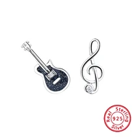 1 pair cute music guitar 925 sterling silver earrings for women charm fine jewelry fashion luxury sweet ear studs set