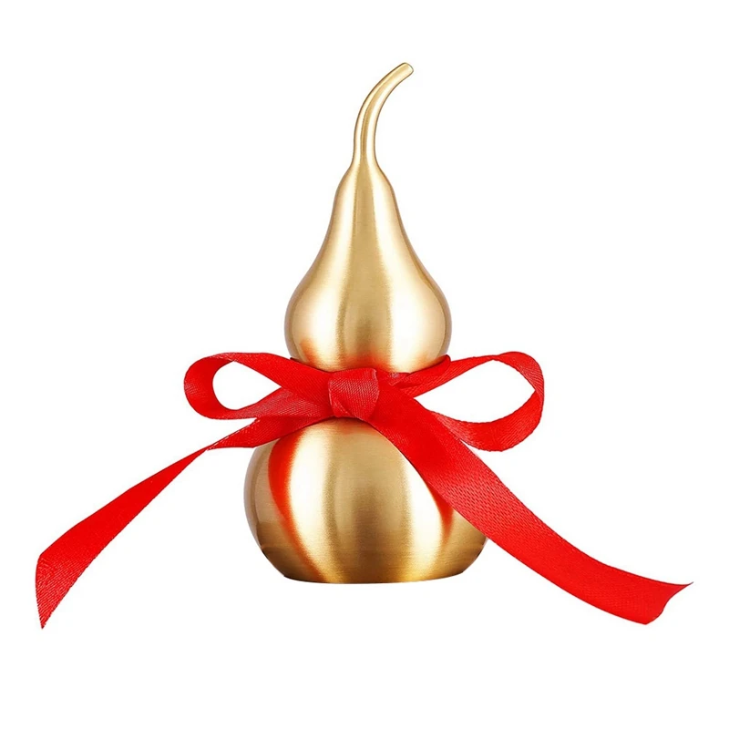 

LBER Feng Shui Decor-Brass Wu Lou Gourd with Red Luck Strip for perfect Home Decoration,Table,Bookshelf,Full Brass ArtifactsA