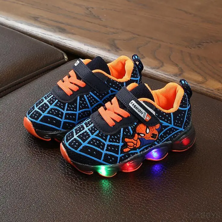 Spiderman sport shoes led for girls sneakers kids boys toddler children with light luminous shining glowing |