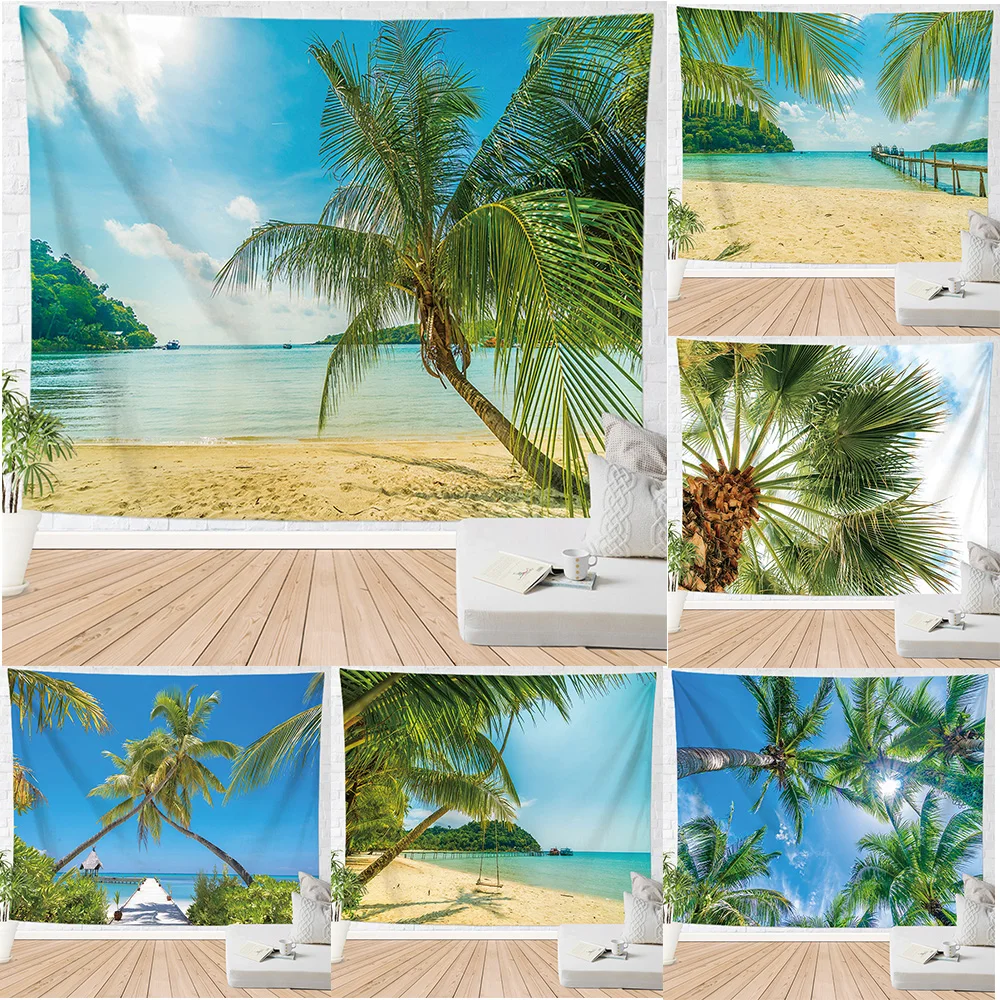 

Ocean Beach Tapestry Wall Hanging Tropic Paradise Home Decoration Hawaii Coconut Palm Tree Bohemian Bedroom Room Decor Tapiz