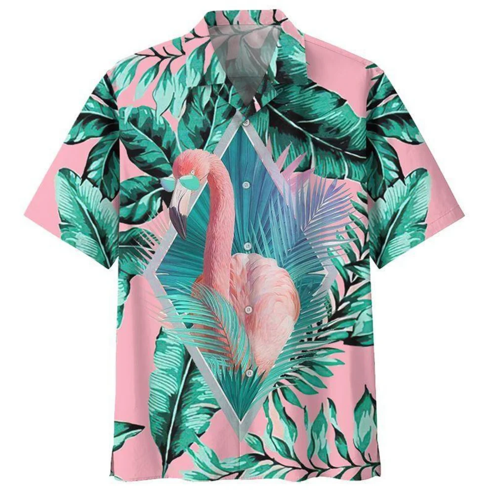 

Hawaiian Shirt Men Hip Hop streetwear Flamingo Printing Shirts camisa masculina short sleeve for men Holiday Beach shirts
