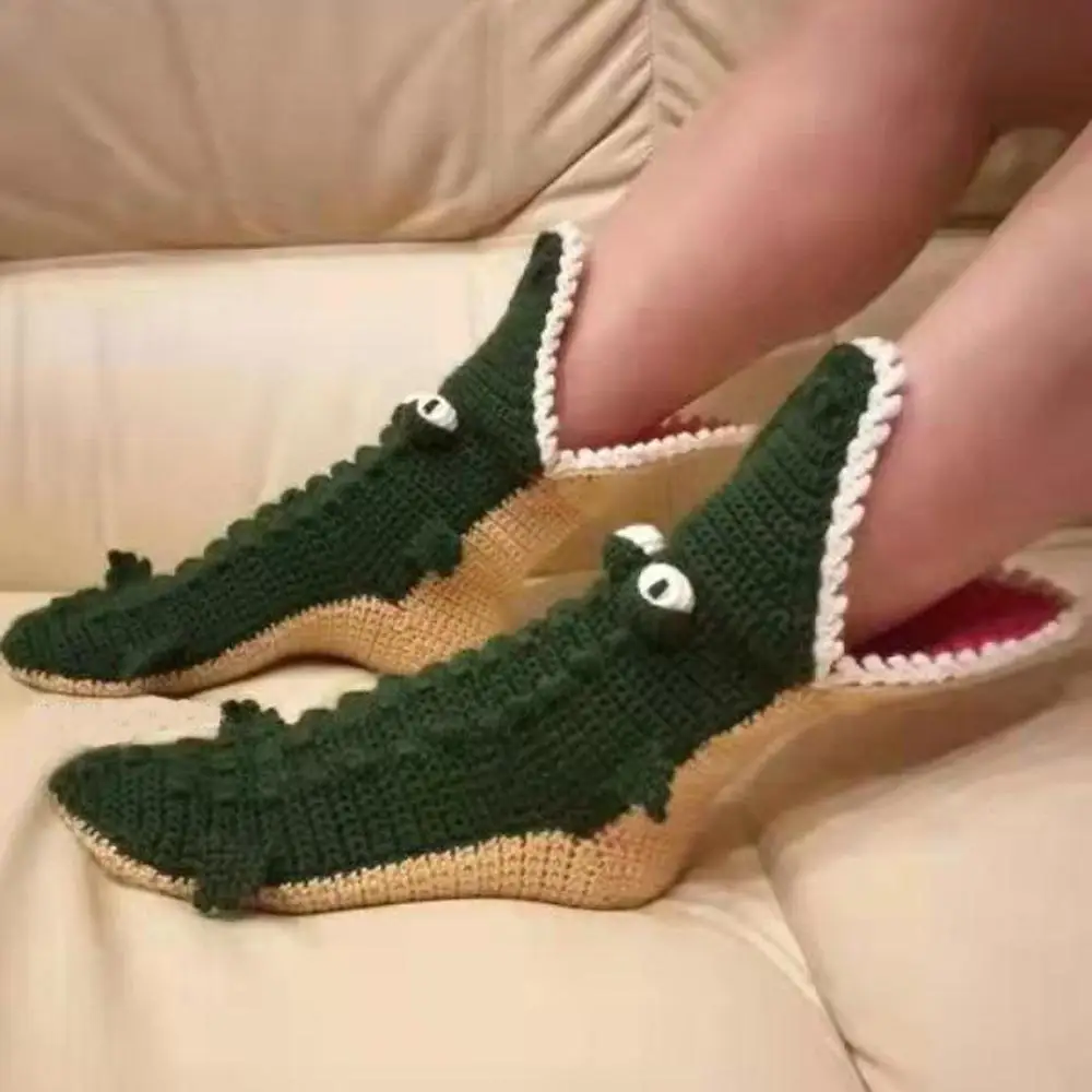 

Men Fun Shark Crocodile Socks Novelty 3D Wide Mouth Eating Leg Animal Crochet Knit Warm Floor Slipper Hosiery