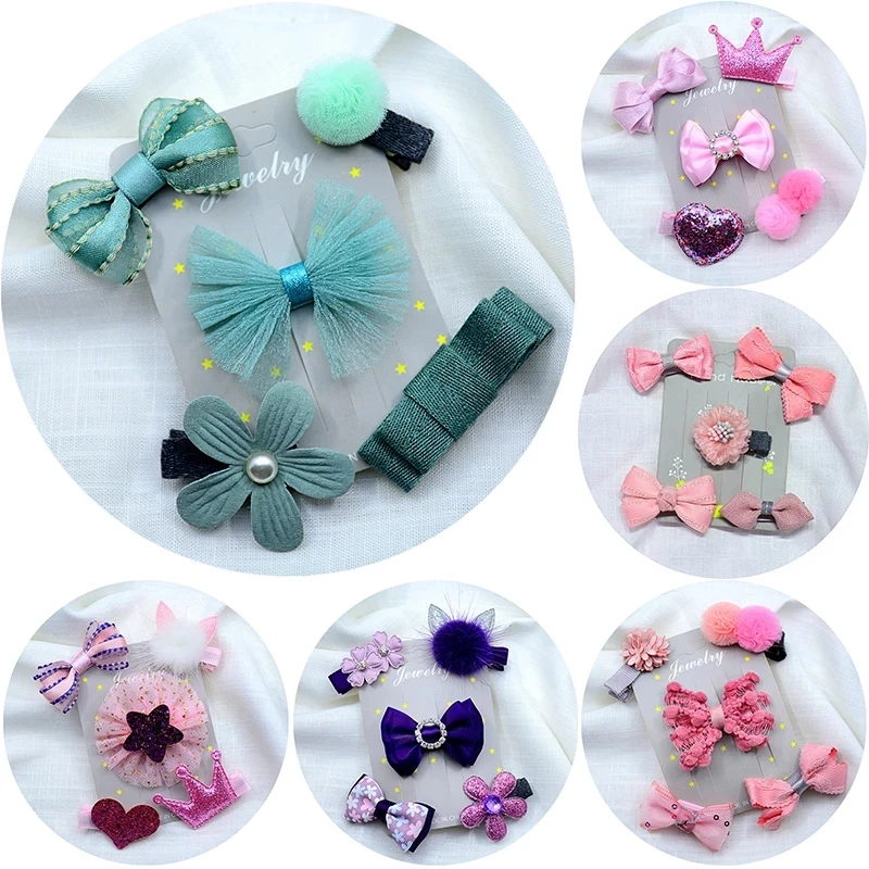 

5 Pcs Small Ribbon Bowknot Hairpins Baby Girl Hair Bows Set Cute Sweet Mini Flower Bow Hair Clips for Children Kid