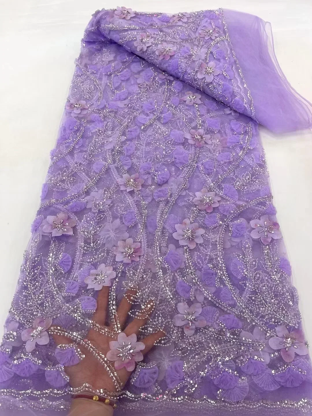 Африканская кружевная ткань с 3D цветами 2024 высококачественная вышивкой и