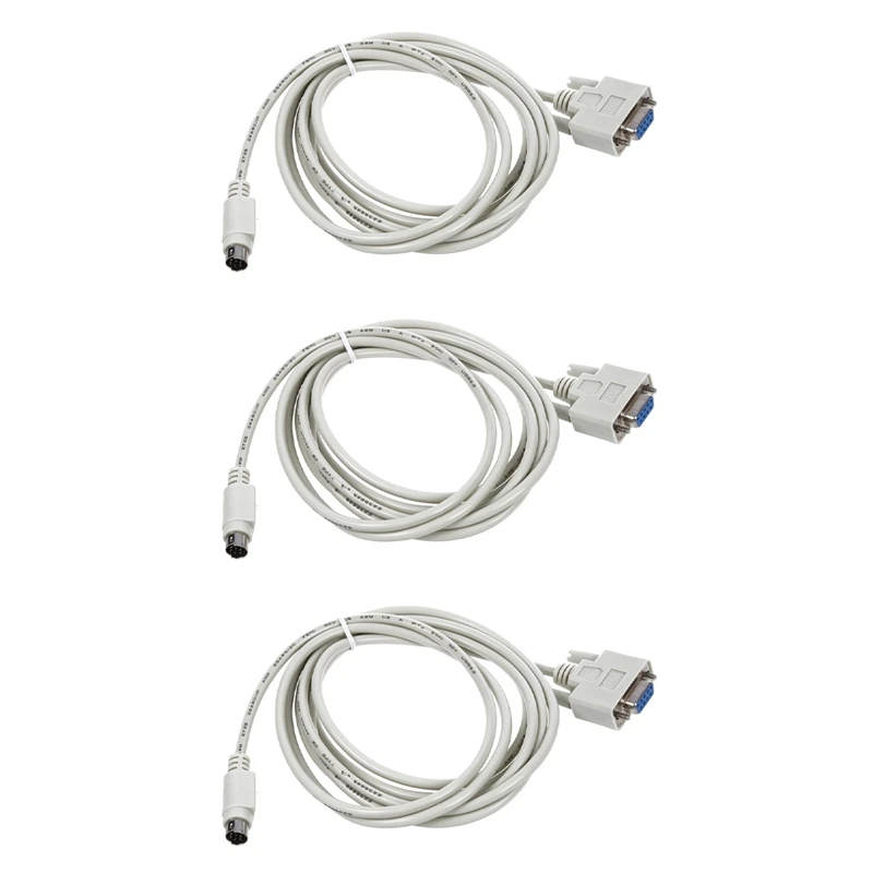 

3X DB9P To 8P Mini Din RS232 Download Cable White 8.2 Ft For PLC DVP-EH