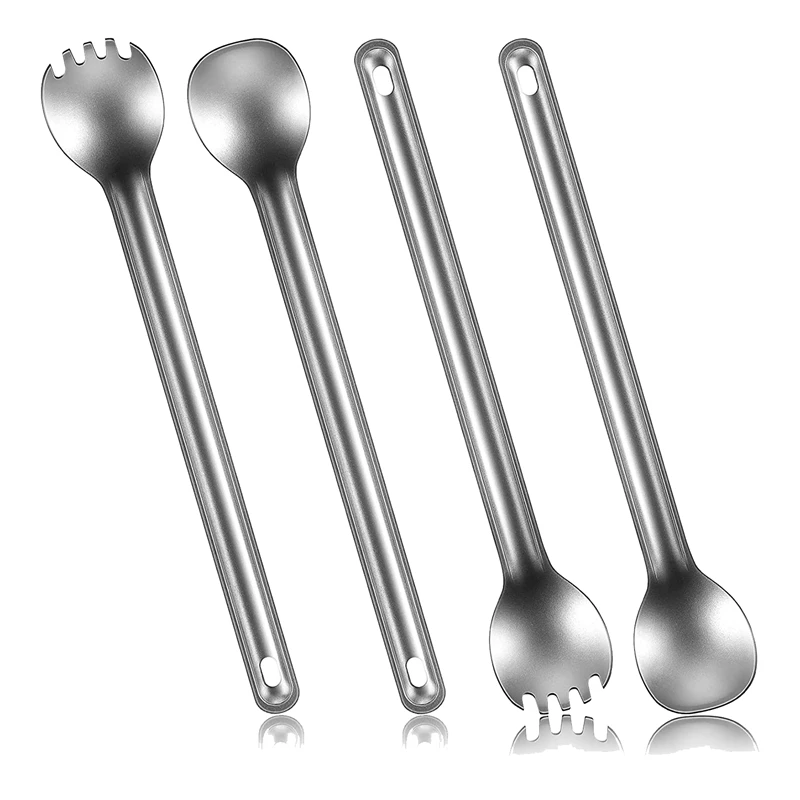 

4PCS Long Handle Spork And Spoon Portable Titanium For Outdoor Camping Backpacking Hiking Travel