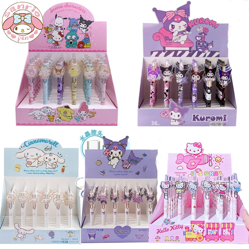 

Sanrio 12/36pcs Cartoon Gel Pen Hello Kitty Kuromi Cinnamoroll Pens Students Stationery 0.5mm Black School Children Write Supply